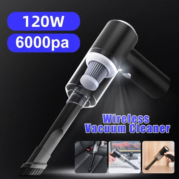 USB Rechargeable Cordless 6000Pa 120W Portable Handheld Powerful Wireless Car Vacuum Cleaner for SUV Truck Home Office Pet Hair